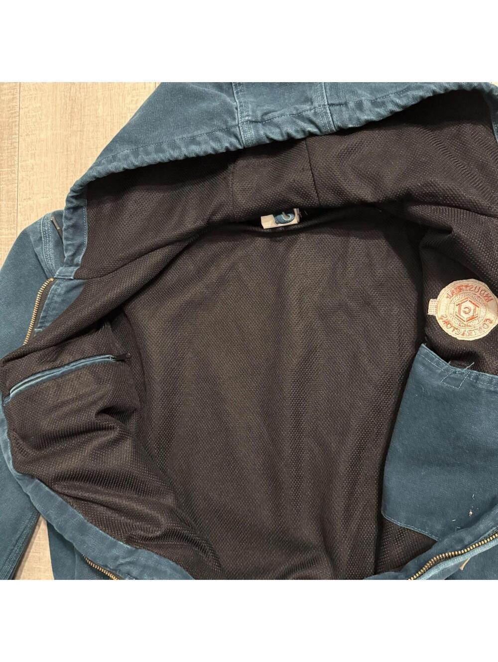 Vintage Rare Carhartt J25 DTL Dark Teal Insulated Full Zip Hooded Work Jacket L - Picture 7 of 11
